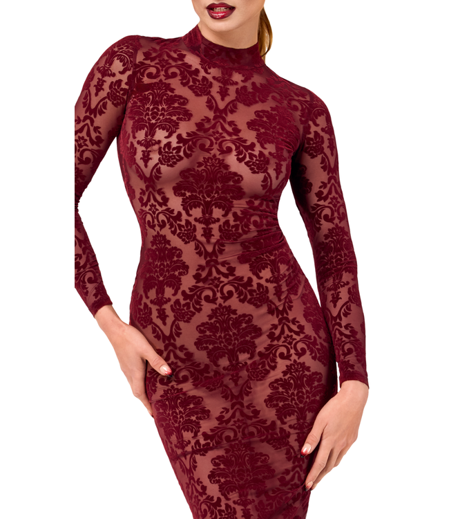 Kink Royal Burgundy Sheer Midi Dress | Fetish Fashion