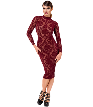 Noir Handmade Kink Royal Burgundy Sheer Midi Dress | Fetish Fashion