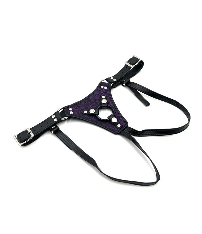 Brocade Leather Strap On Dildo Harness