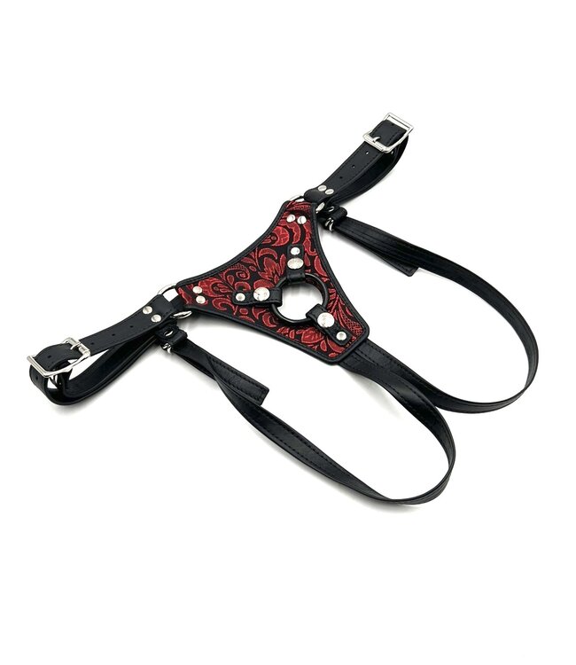 Brocade Leather Strap On Dildo Harness