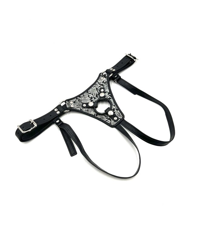 Brocade Leather Strap On Dildo Harness