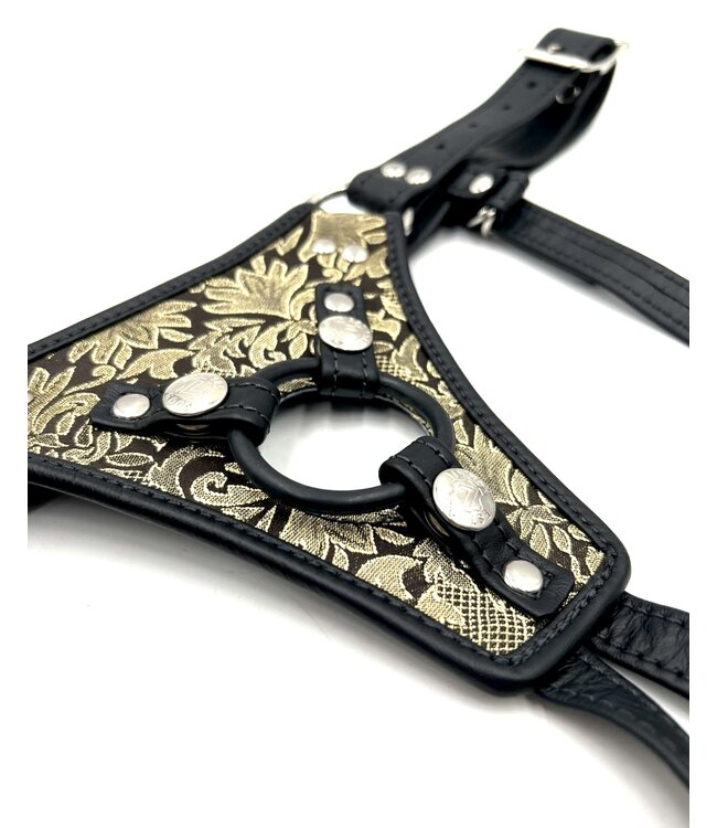 Brocade Leather Strap On Dildo Harness