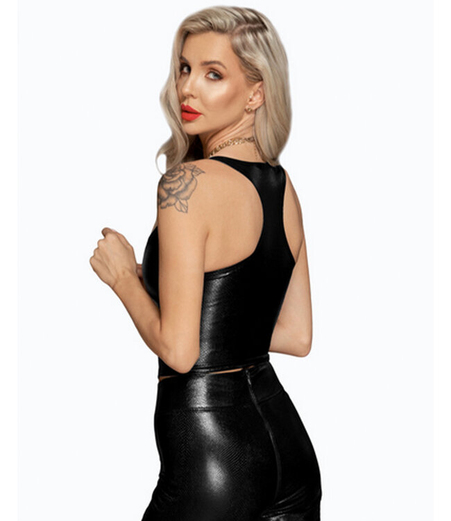 Snake wetlook top with front zipper