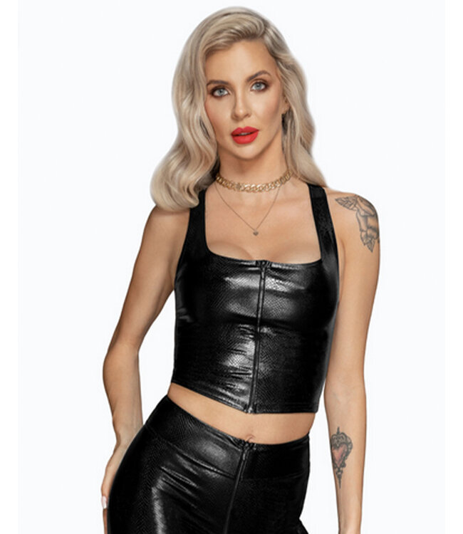 Snake wetlook top with front zipper