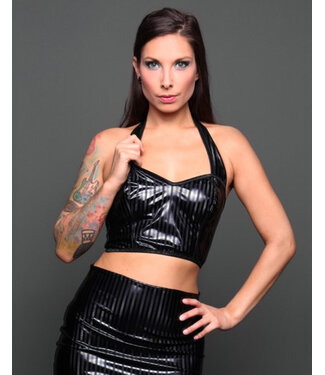 Peter Domenie Pinstripe PVC halter neck top