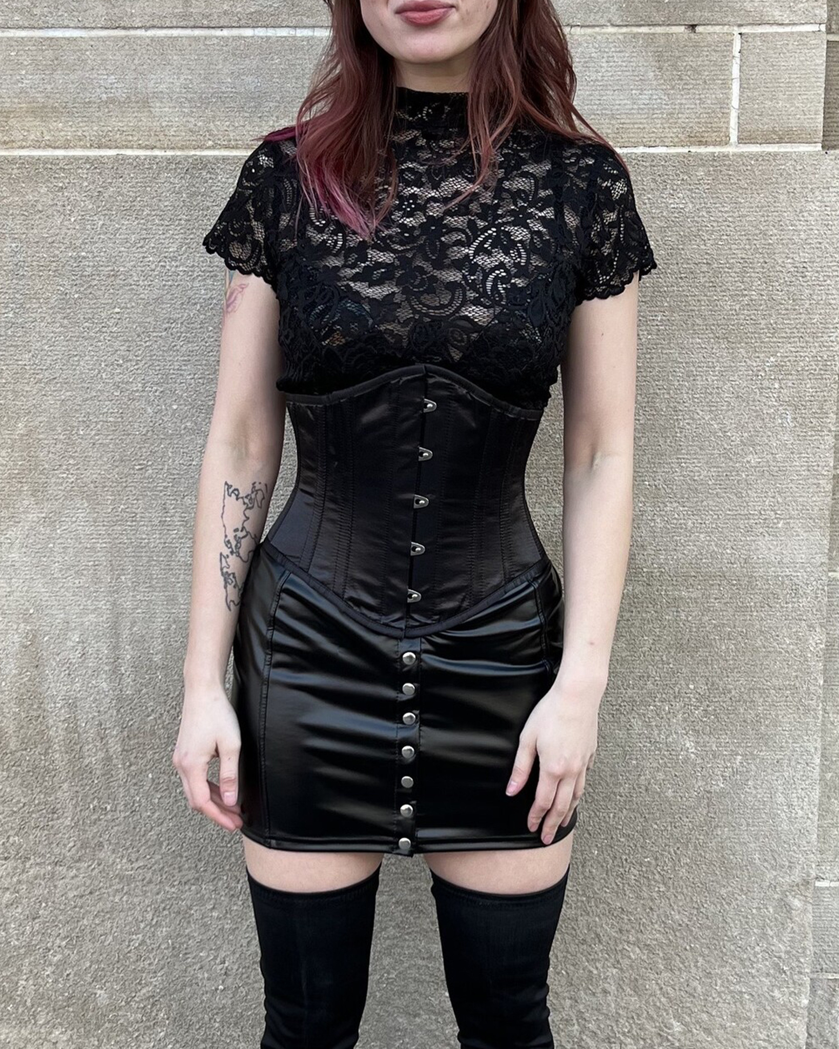 Lavish Black Satin Mini Cincher Underbust Corset Waist Cincher Busk Closure