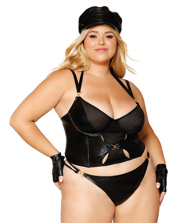 Dreamgirl Wetlook Fishnet Strappy Bustier & Thong Set