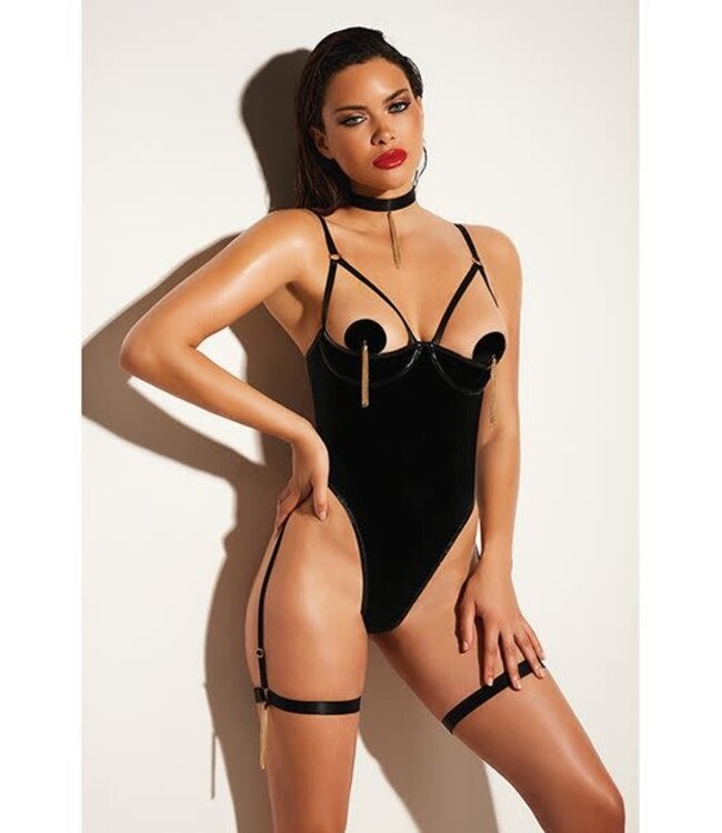 Open Shelf Cup Vinyl & Mesh Teddy w/Vinyl Nipple Covers