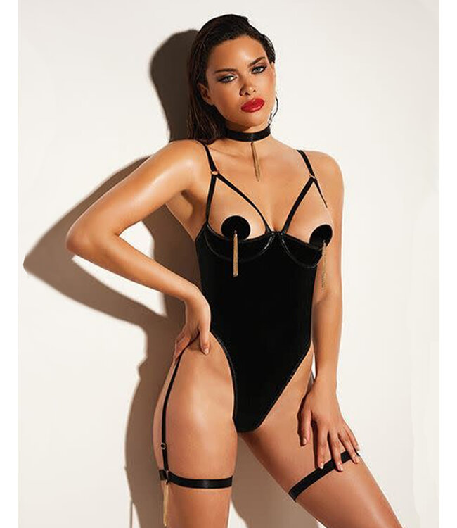 Open Shelf Cup Vinyl & Mesh Teddy w/Vinyl Nipple Covers