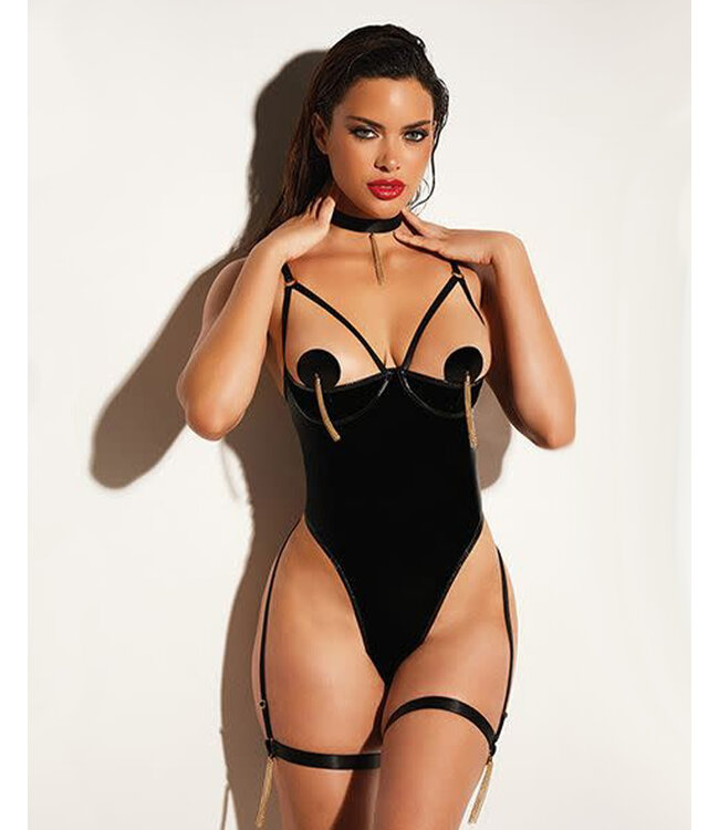 Open Shelf Cup Vinyl & Mesh Teddy w/Vinyl Nipple Covers