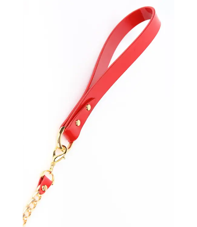 Roja Lead | Red Patent Leather with 24K Gold Chain Trim