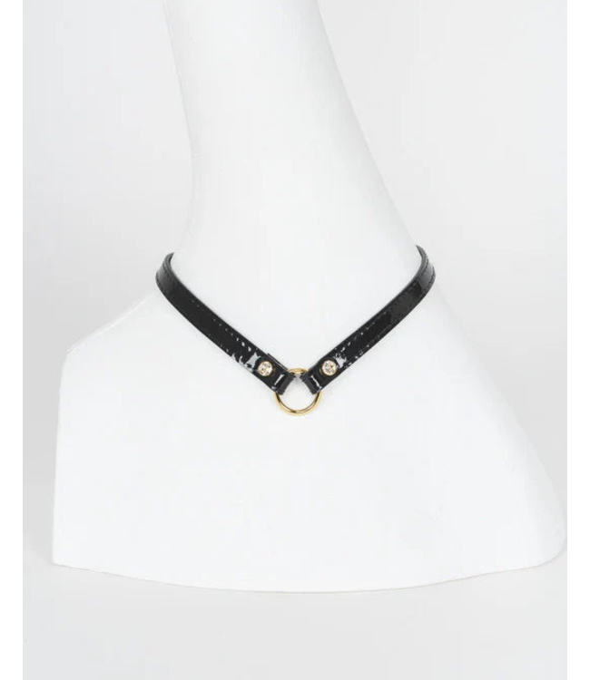 Ritsy Skinny Collar | Black Patent Leather & Swarovski Crystals