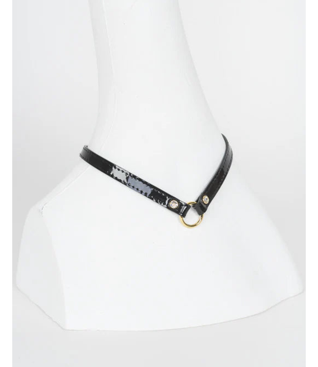 Ritsy Skinny Collar | Black Patent Leather & Swarovski Crystals