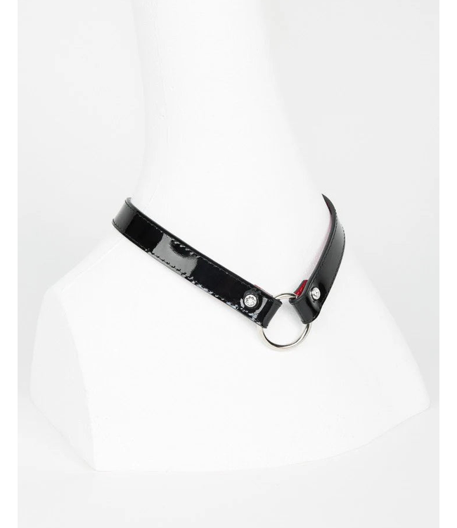 Kiss Collar | Black & Red Patent with Clear Crystals