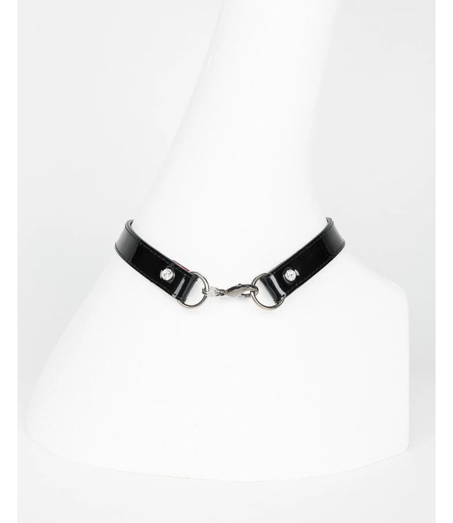 Kiss Collar | Black & Red Patent with Clear Crystals