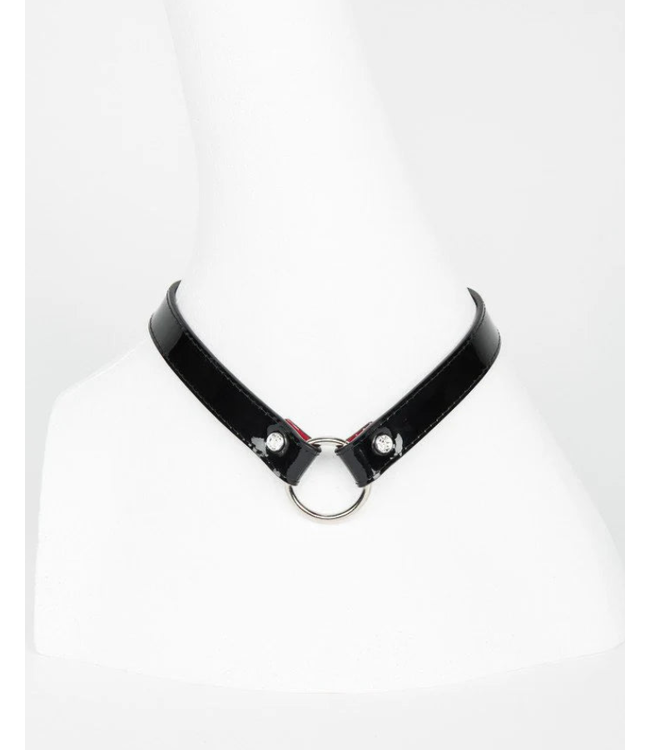 Kiss Collar | Black & Red Patent with Clear Crystals