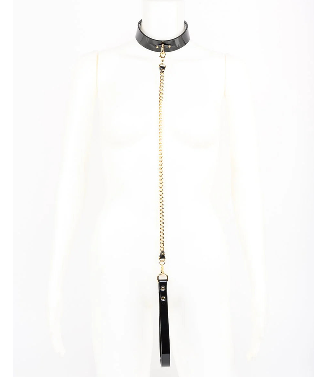Rica Lead 24K Gold | Black Patent Leather Collar and leash
