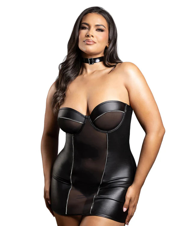 Domina Chemise with Zipper Details & Buckle Halter