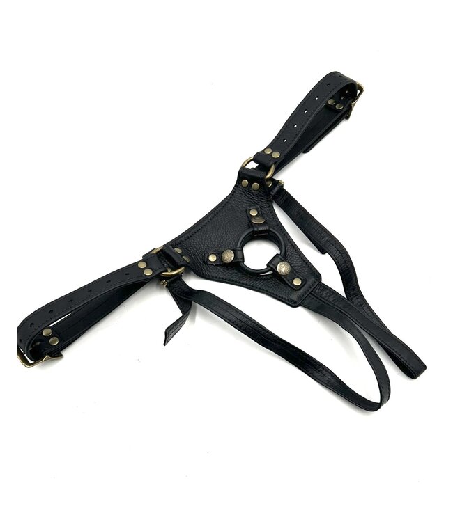 Classic Leather Strapon Harnesses | Brass Hardware