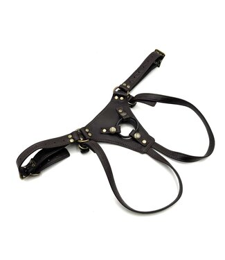 KOOKIE INT'L Classic Leather Strapon Harnesses | Brass Hardware