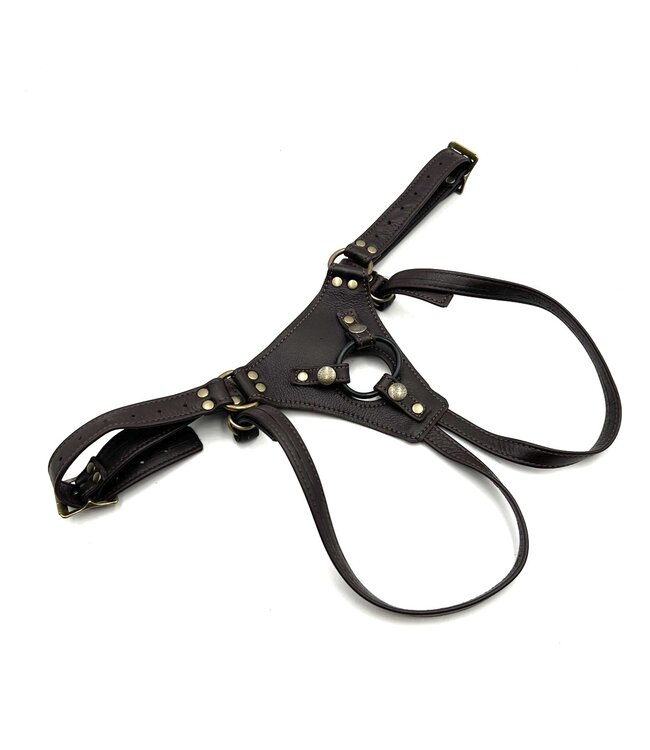 Classic Leather Strapon Harnesses | Brass Hardware