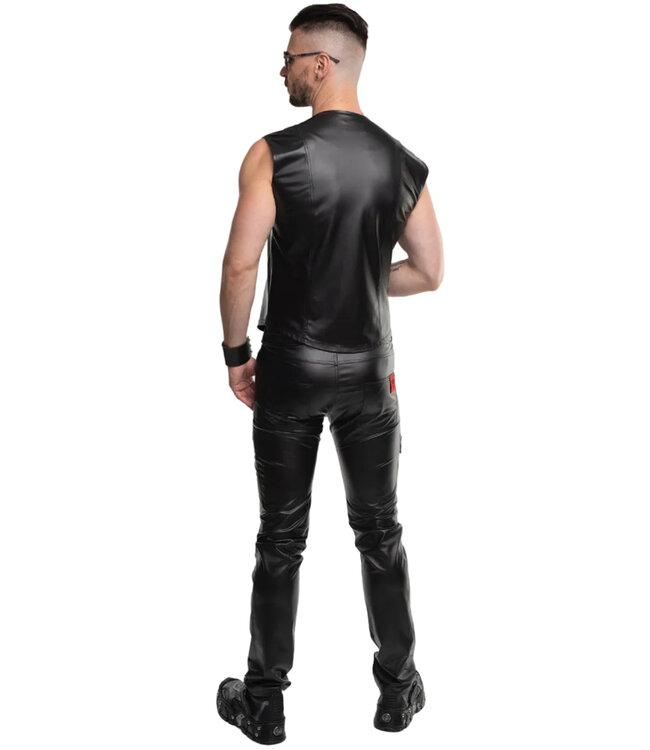 Men’s Wetlook Slim-Fit Vest with Dual Zipper & Pocket