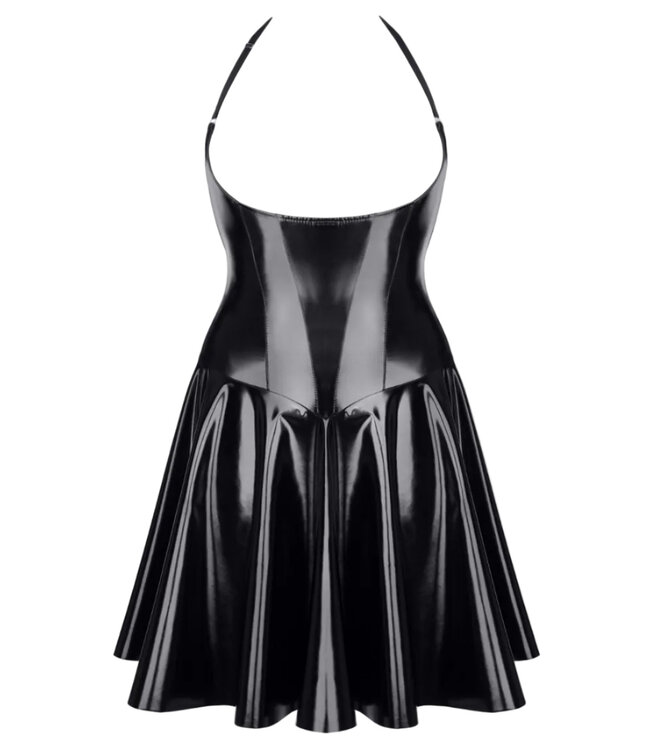 Short  Vinyl Dress with an Exposed Cleavage