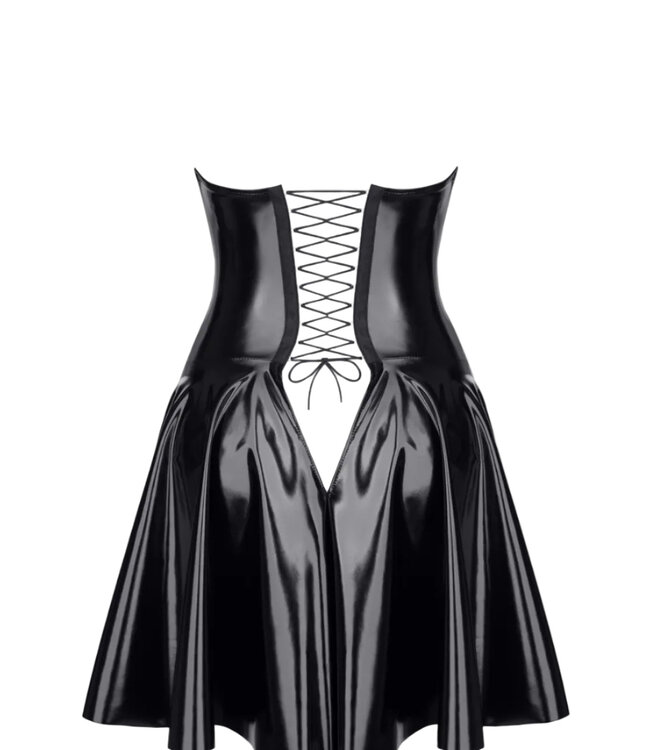 Short  Vinyl Dress with an Exposed Cleavage