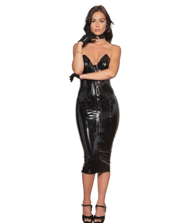 Volcanique Vinyl Corset Dress Open Back Fetish Outfit