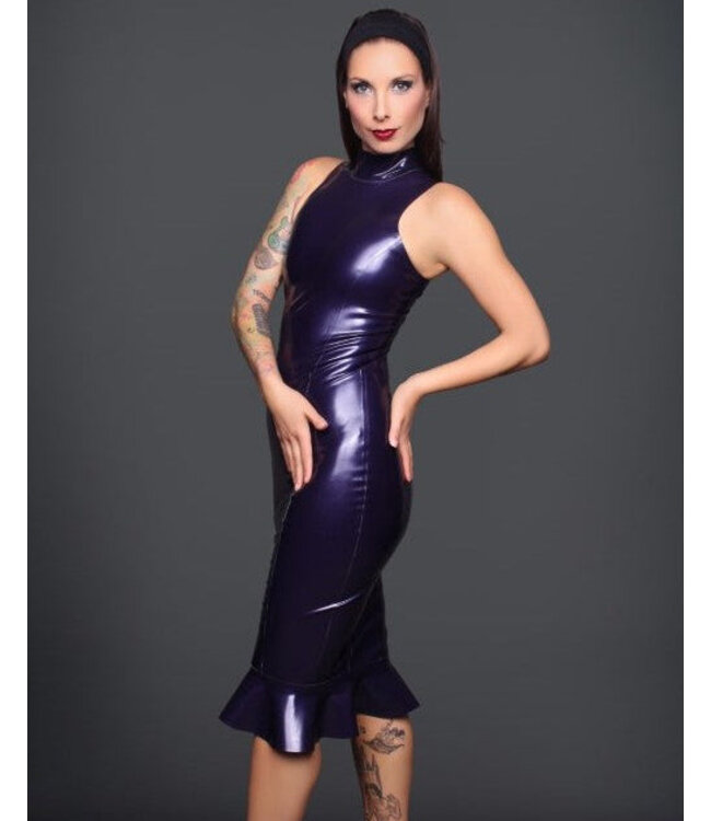 Purple Latex Dress with Turtleneck and Frills