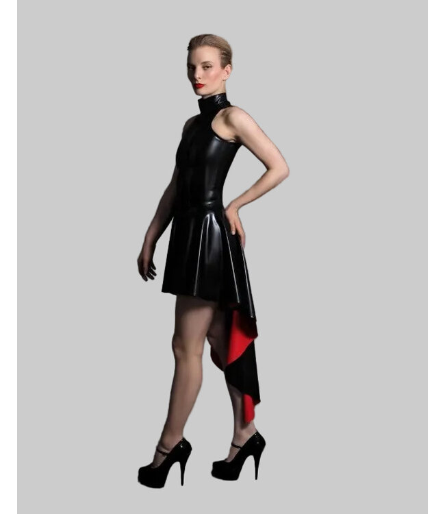 Black and Red Flared Latex Skirt