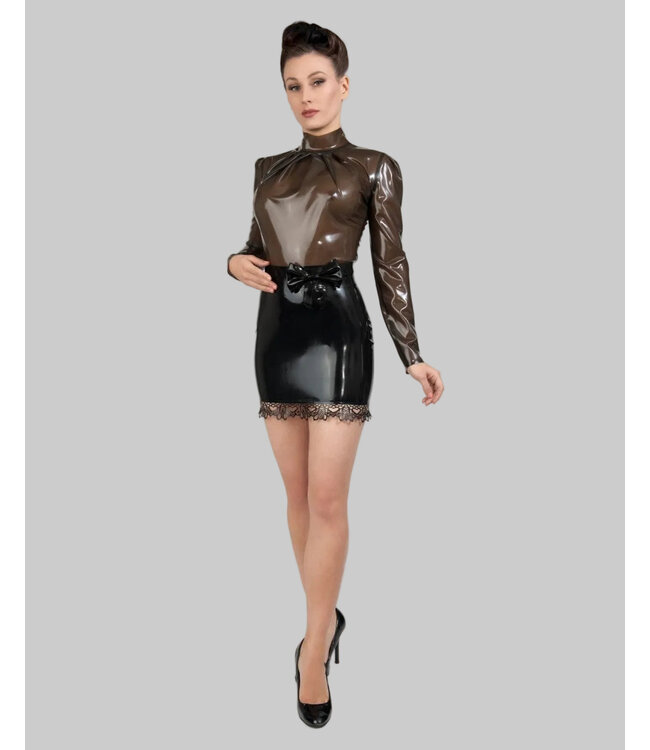 Transparent Black Long-Sleeved Latex Blouse with Pleats