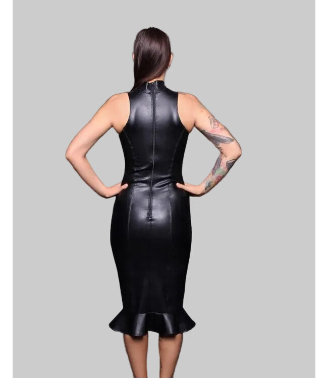 Leatherlook Fetish Dress with Volant Hem