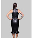Leatherlook Fetish Dress with Volant Hem