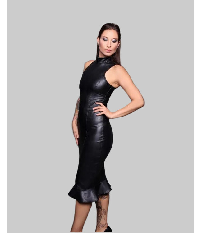 Leatherlook Fetish Dress with Volant Hem