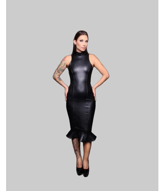 Peter Domenie Leatherlook Fetish Dress with Volant Hem