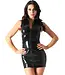 Black Latex Front Zip Polo Dress