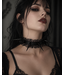 Black Spiked Leather Choker with Sheer Ruffle