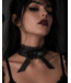 Black Leather Bow Choker with Lace Ruffle