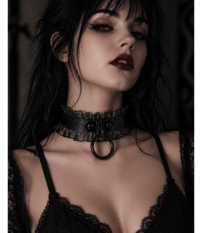 Lace Border O-Ring Dark Angel Choker Blk