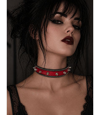 FPINC Spiked Zipper Leather Choker