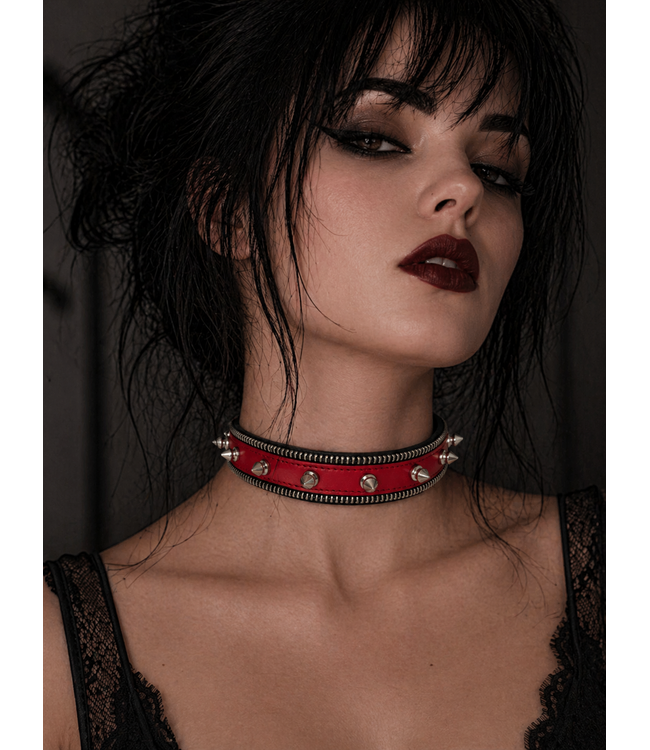 Spiked Zipper Leather Choker