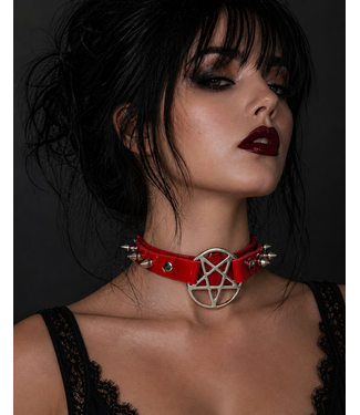 Funk Plus Vinyl pentagram Choker with spikes