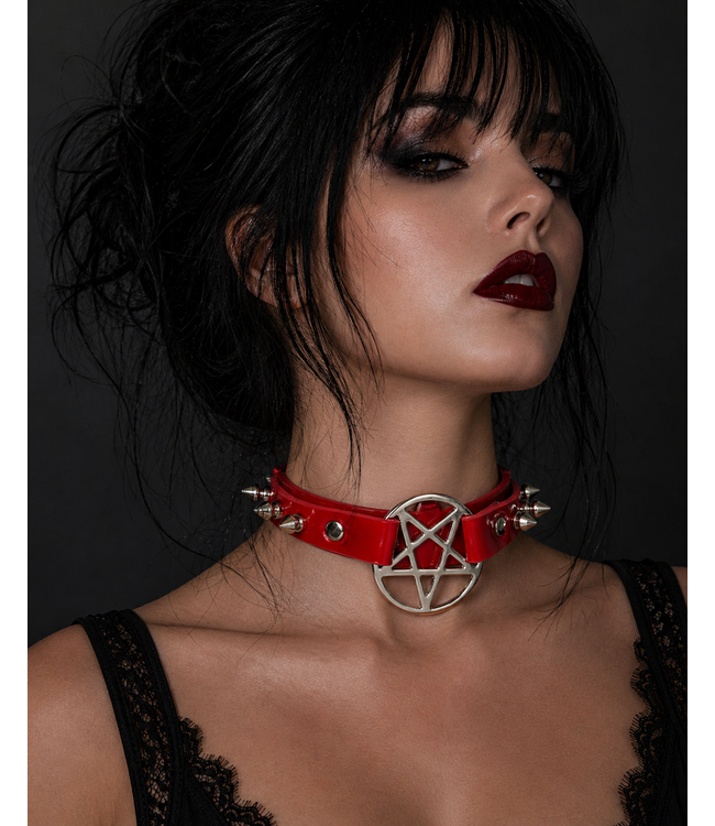 Vinyl pentagram Choker with spikes