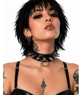 Spanked Modern Punk Collar | Leather Spiked BDSM Collar with O-Ring