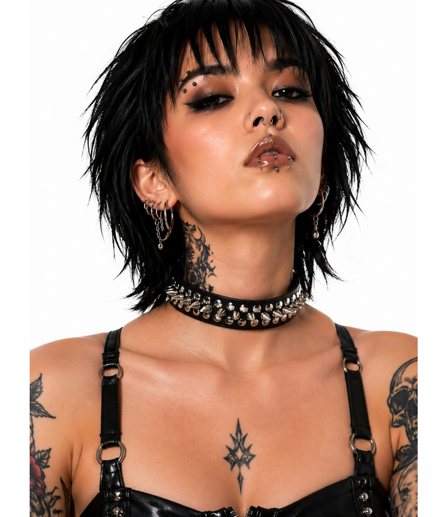 Metal Punk 1/2 Spiked Leather Choker