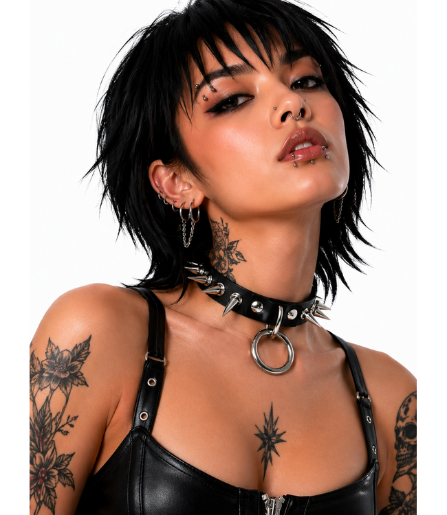 Spike Sub Leather Bondage Collar