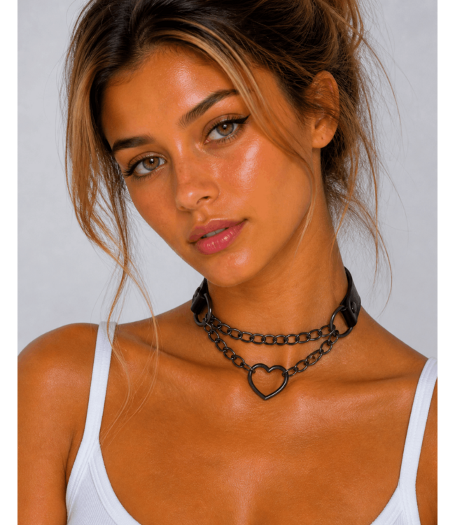 Heart You Choker with Black Chain | Vegan Leather