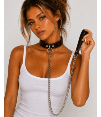 Kulla Black Collar with red hearts and leash
