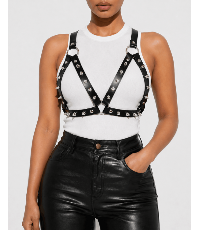 Spiked Leather Harness Bra